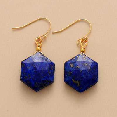 Olivenorma Hexagonal Faceted Cut Amethyst Lapis Lazuli Earrings