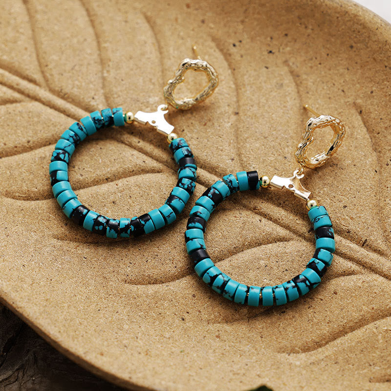 Olivenorma Agalmatolite Amethyst Blue Turquoise Wheel Beads Annulus Earrings