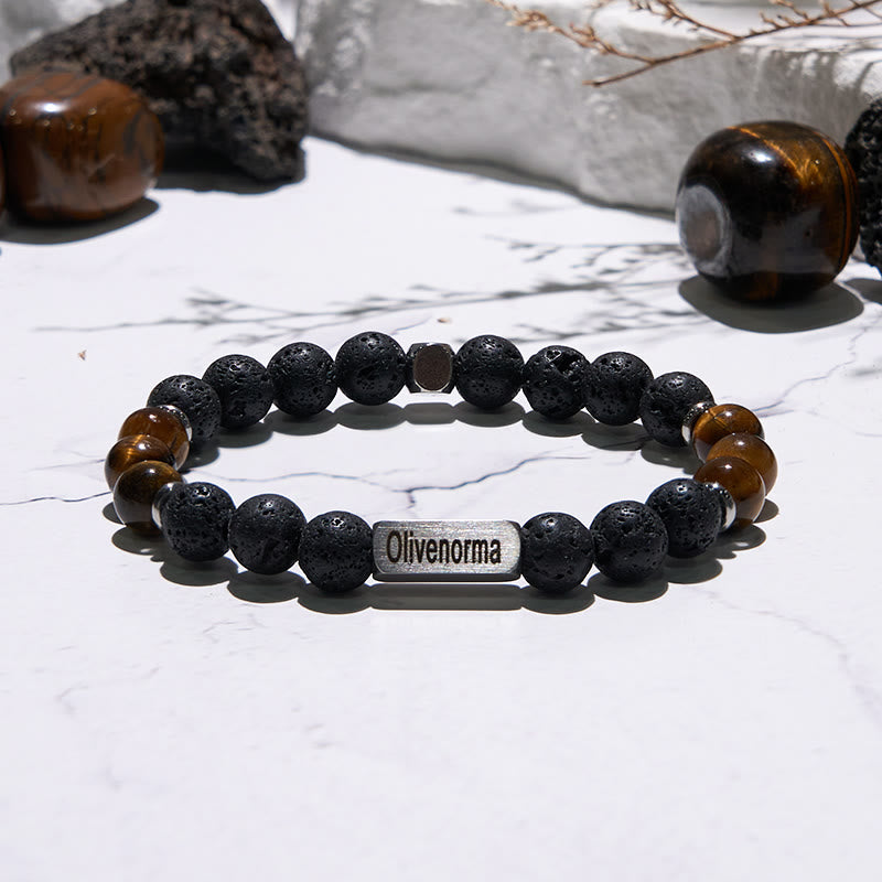Olivenorma Natural Stone Beaded Engraved Bracelet