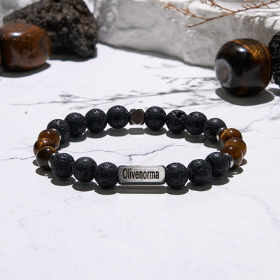 Olivenorma Natural Stone Beaded Engraved Bracelet