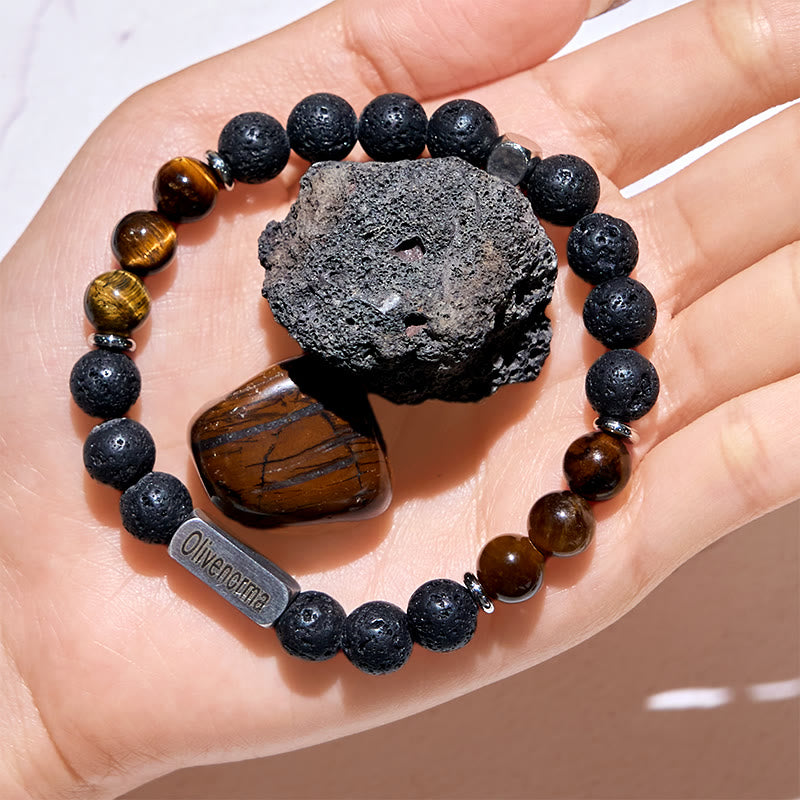 Olivenorma Natural Stone Beaded Engraved Bracelet