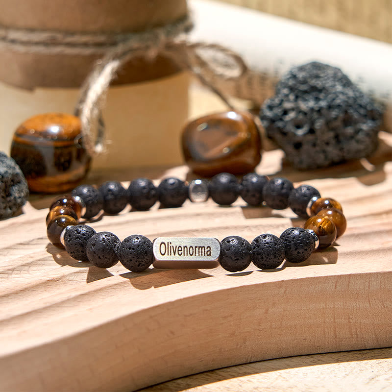 Olivenorma Lava Stone Tiger Eye Beaded Engraved Bracelet
