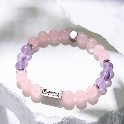 Olivenorma Amethyst Rose Quartz Beaded Engraved Bracelet