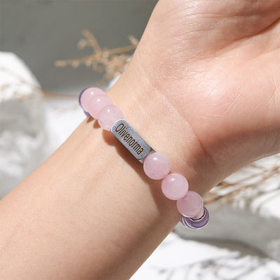Olivenorma Amethyst Rose Quartz Beaded Engraved Bracelet