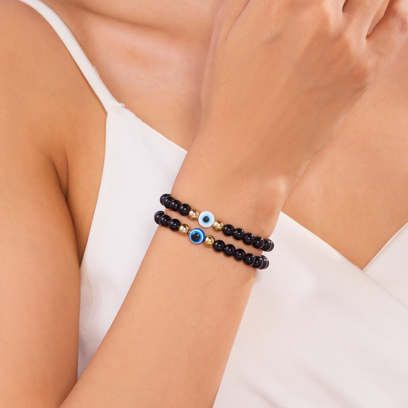 Olivenorma Hematite Obsidian Tiger Eye Evil Eye Beads Bracelet