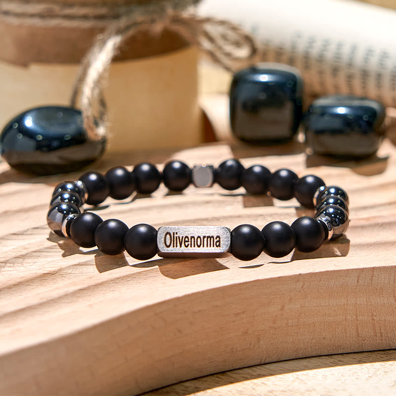 Olivenorma Natural Stone Beaded Engraved Bracelet