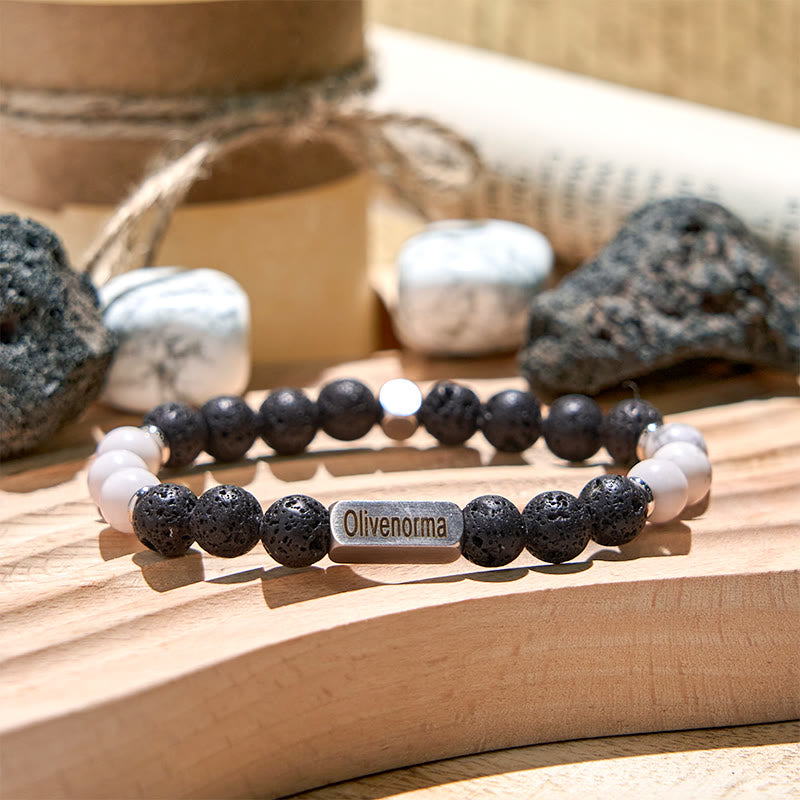 Olivenorma Natural Stone Beaded Engraved Bracelet