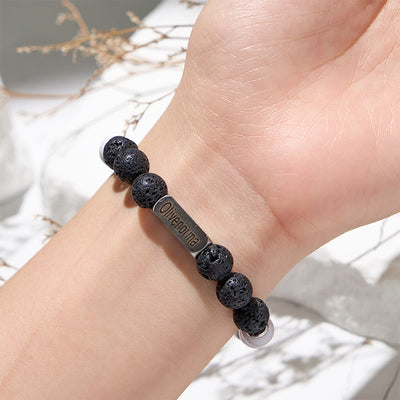 Olivenorma Natural Stone Beaded Engraved Bracelet