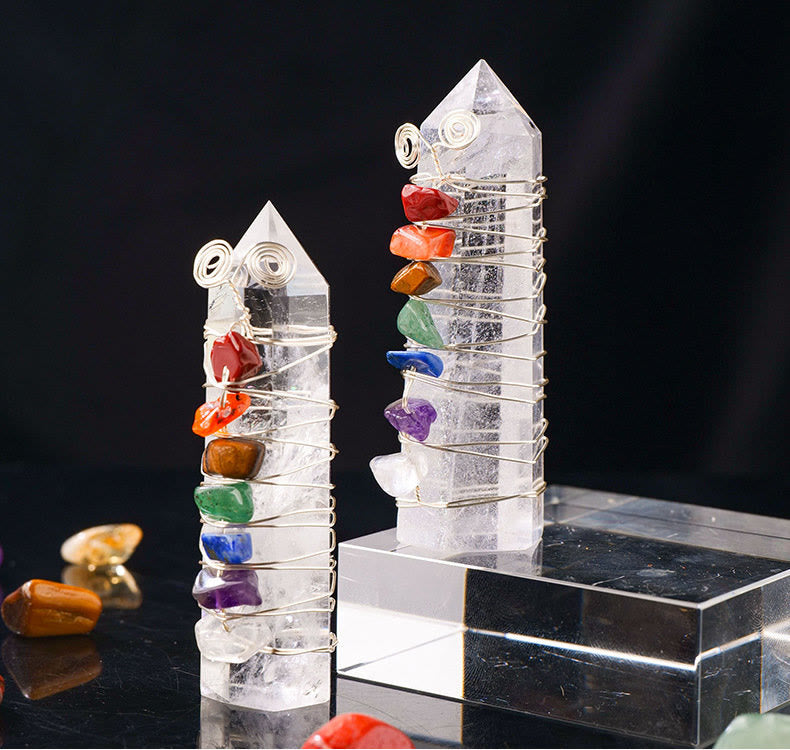 Olivenorma Seven Chakra Crystal Tower Point Wire Wrapped