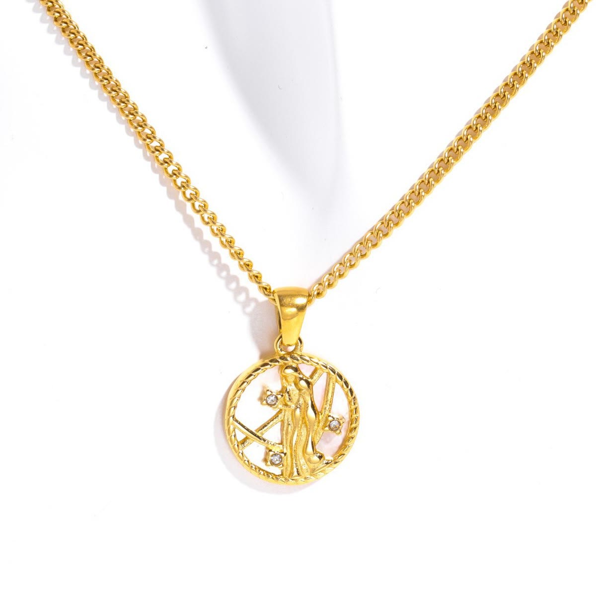Olivenorma 12 Constellations Titanium Steel Shell Coin Necklace
