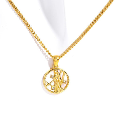 Olivenorma 12 Constellations Titanium Steel Shell Coin Necklace