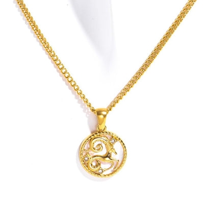 Olivenorma 12 Constellations Titanium Steel Shell Coin Necklace