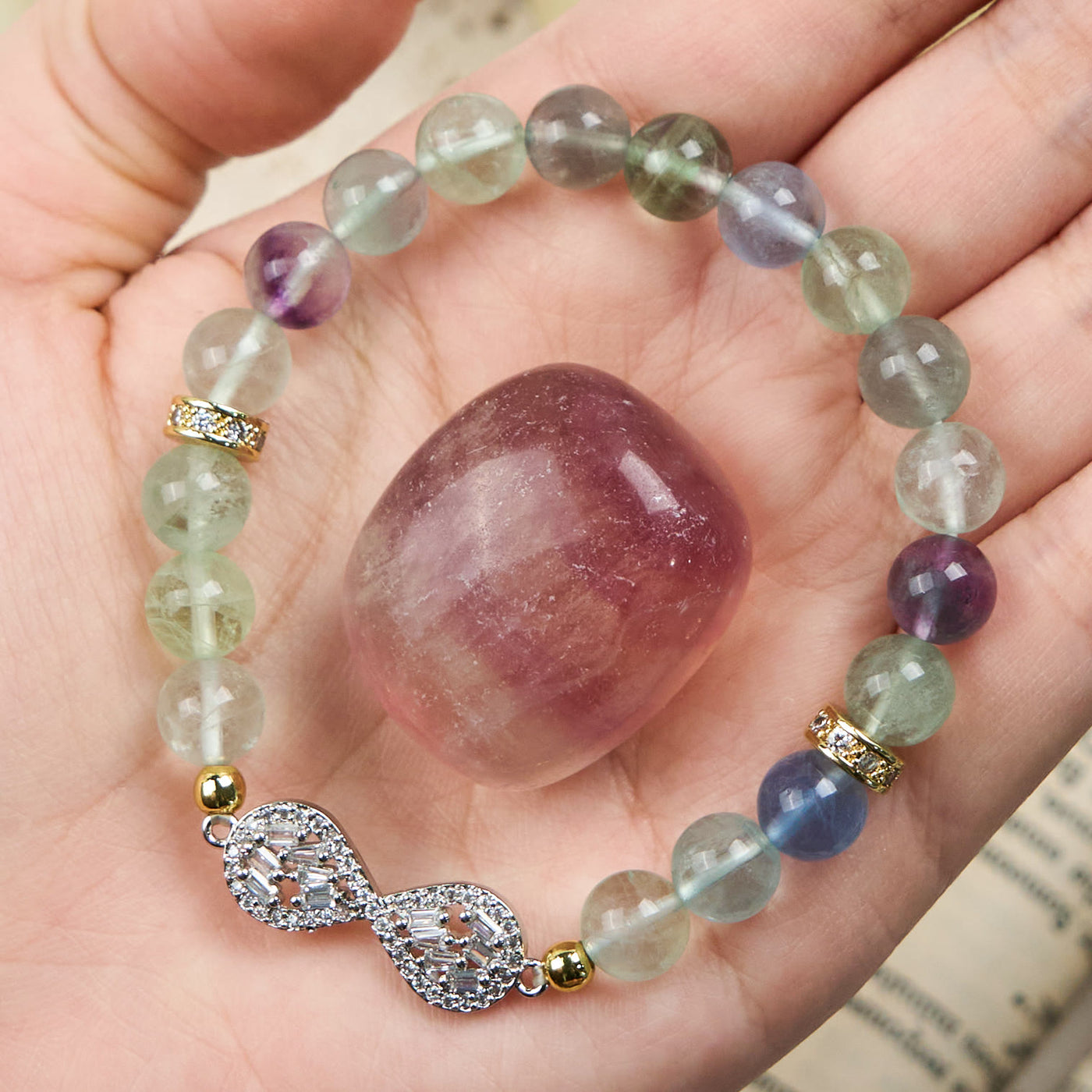 Olivenorma Natural Fluorite Beads Infinity Symbol Bracelet