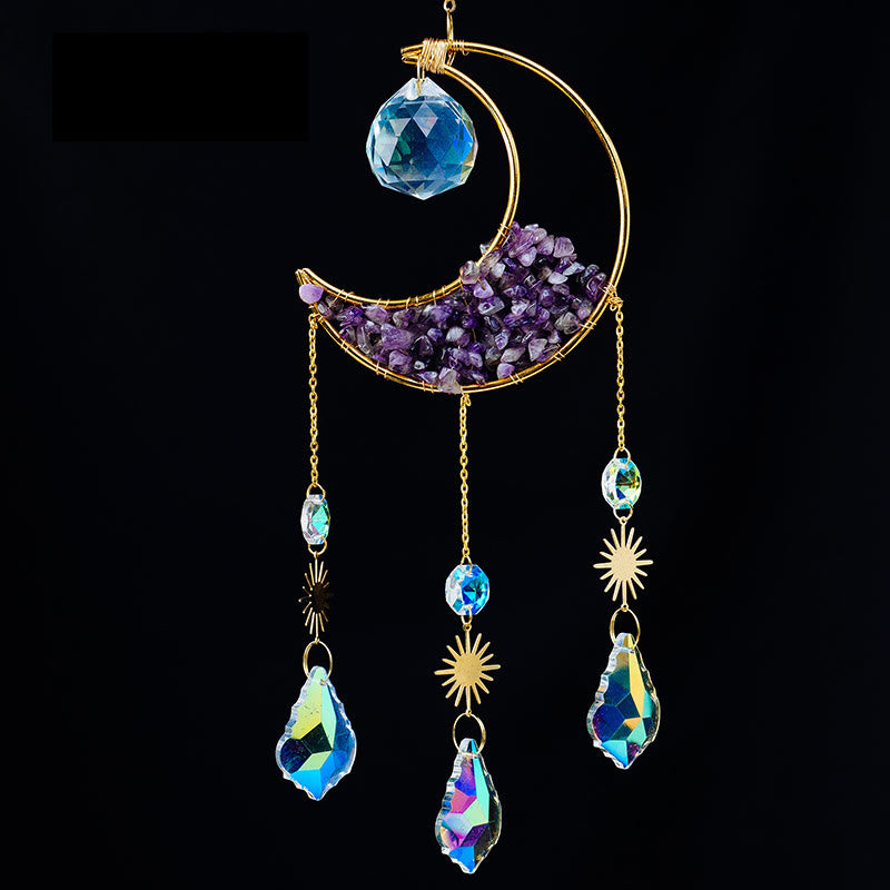 Olivenorma Crystal Gravel Crescent Sun Catcher Pendant Wind Chime