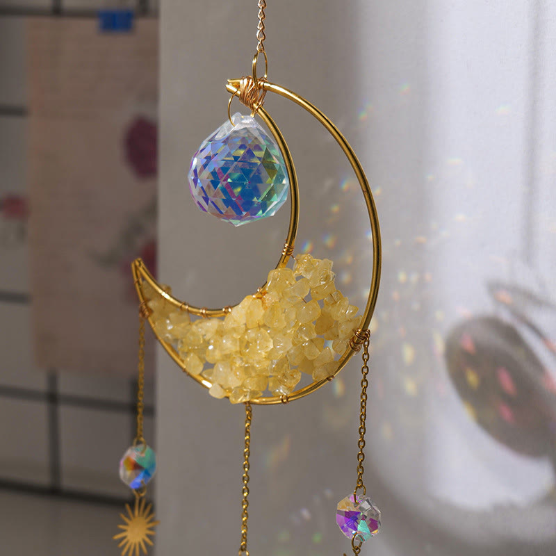 Olivenorma Crystal Gravel Crescent Sun Catcher Pendant Wind Chime