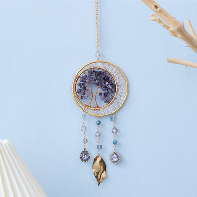 Olivenorma Tree of Life Amethyst Leaf Pendant Wind Chime