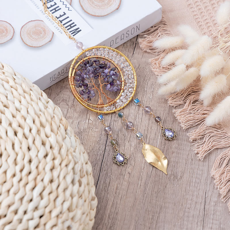 Olivenorma Tree of Life Amethyst Leaf Pendant Wind Chime