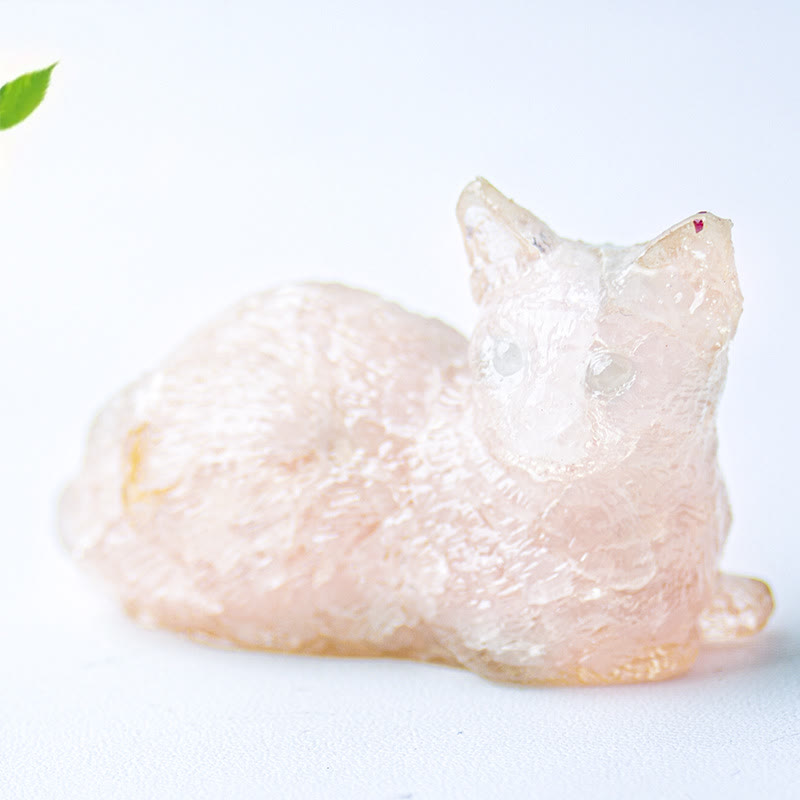 Olivenorma Crystal Gravel Epoxy Lying Kitten Gemstone Decoration - Rose Quartz - image 32
