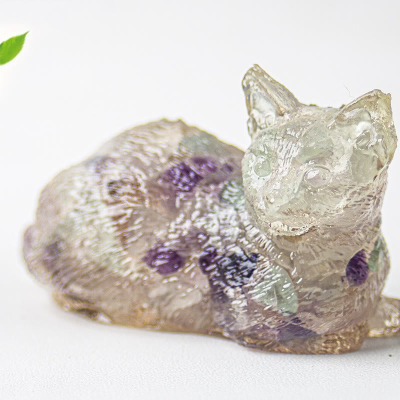 Olivenorma Crystal Gravel Epoxy Lying Kitten Gemstone Decoration - Rainbow Fluorite - image 28