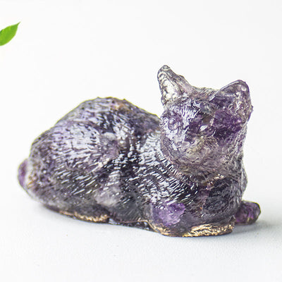 Olivenorma Crystal Gravel Epoxy Lying Kitten Gemstone Decoration