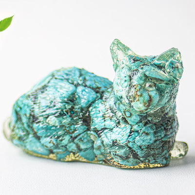 Olivenorma Crystal Gravel Epoxy Lying Kitten Gemstone Decoration - Turquoise - image 41