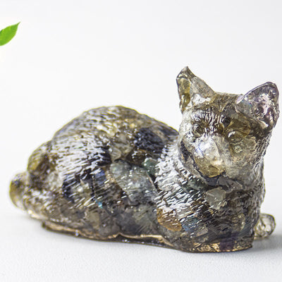 Olivenorma Crystal Gravel Epoxy Lying Kitten Gemstone Decoration - Labradorite - image 17