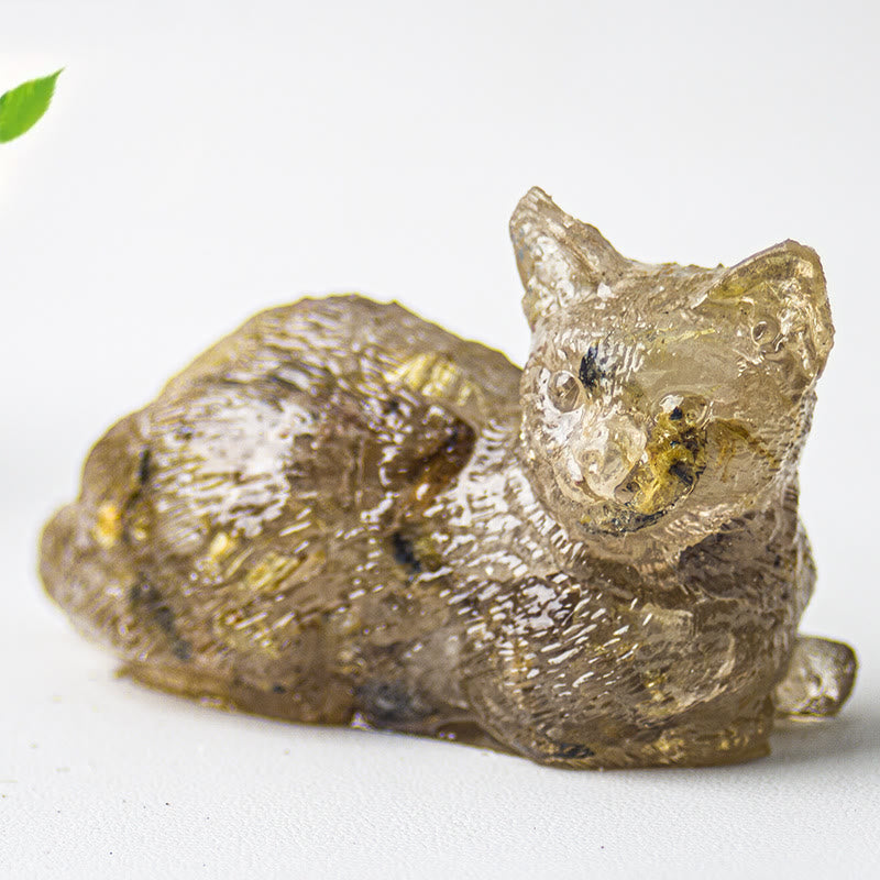 Olivenorma Crystal Gravel Epoxy Lying Kitten Gemstone Decoration - Gold Rutilated Quartz - image 15