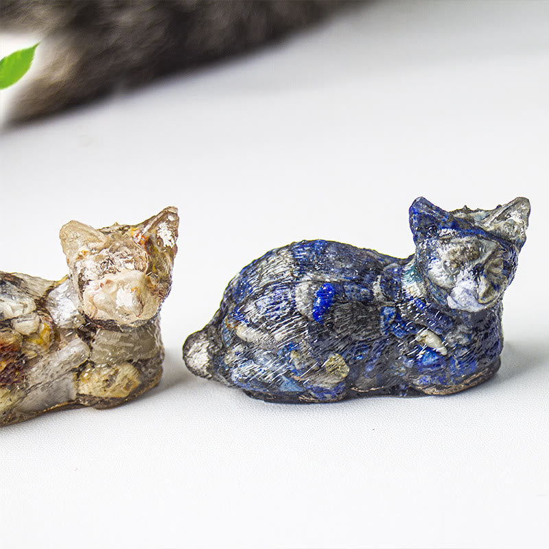 Olivenorma Crystal Gravel Epoxy Lying Kitten Gemstone Decoration