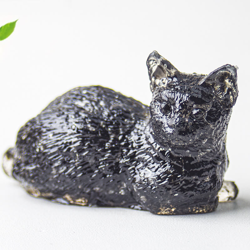 Olivenorma Crystal Gravel Epoxy Lying Kitten Gemstone Decoration - Obsidian - image 24