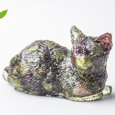 Olivenorma Crystal Gravel Epoxy Lying Kitten Gemstone Decoration