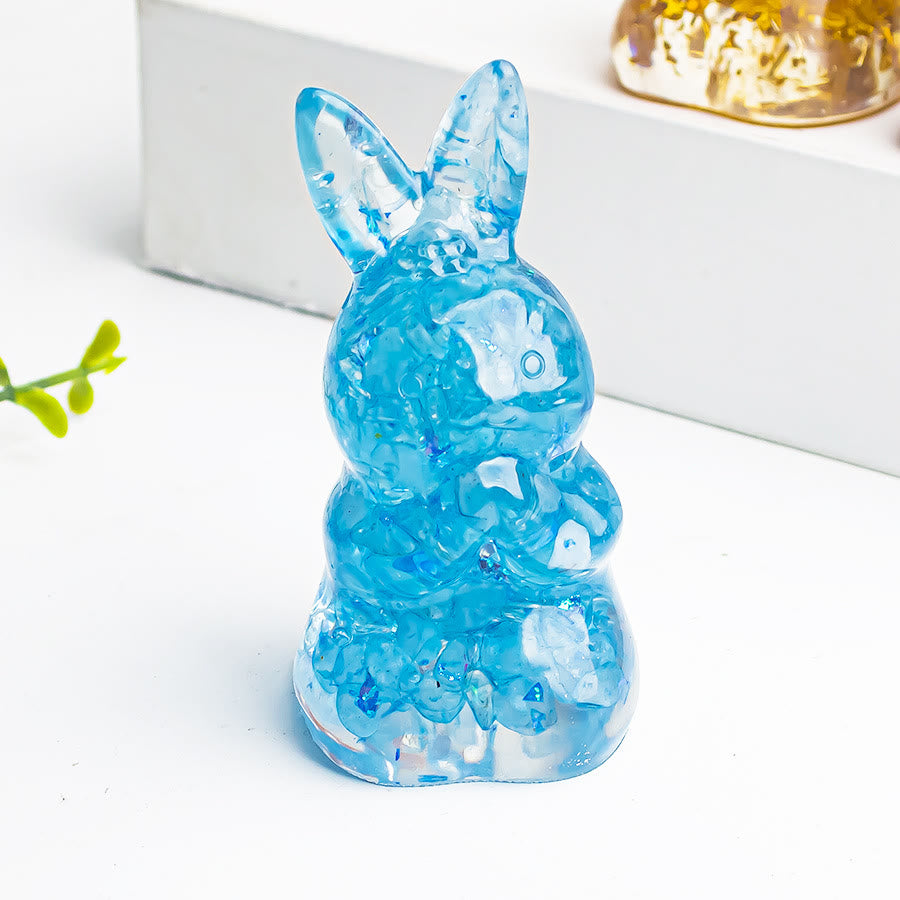 Olivenorma Crystal Gravel Epoxy Wishing Rabbit Gemstone Decoration - Aquamarine - image 4