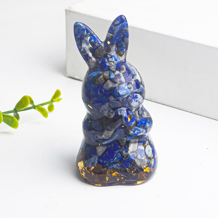 Olivenorma Crystal Gravel Epoxy Wishing Rabbit Gemstone Decoration - Lapis Lazuli - image 15