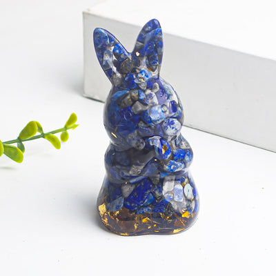 Olivenorma Crystal Gravel Epoxy Wishing Rabbit Gemstone Decoration - Lapis Lazuli - image 15