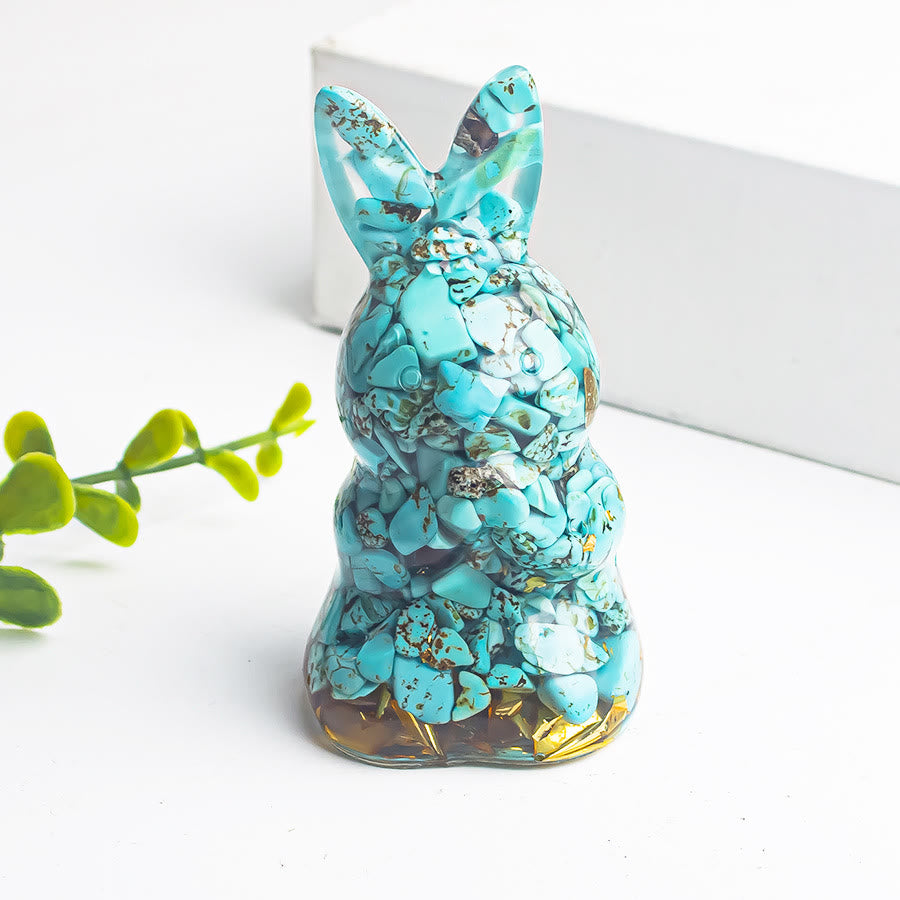 Olivenorma Crystal Gravel Epoxy Wishing Rabbit Gemstone Decoration - Turquoise - image 23