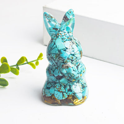 Olivenorma Crystal Gravel Epoxy Wishing Rabbit Gemstone Decoration - Turquoise - image 23