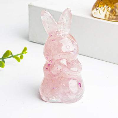 Olivenorma Crystal Gravel Epoxy Wishing Rabbit Gemstone Decoration - Rose Quartz - image 19