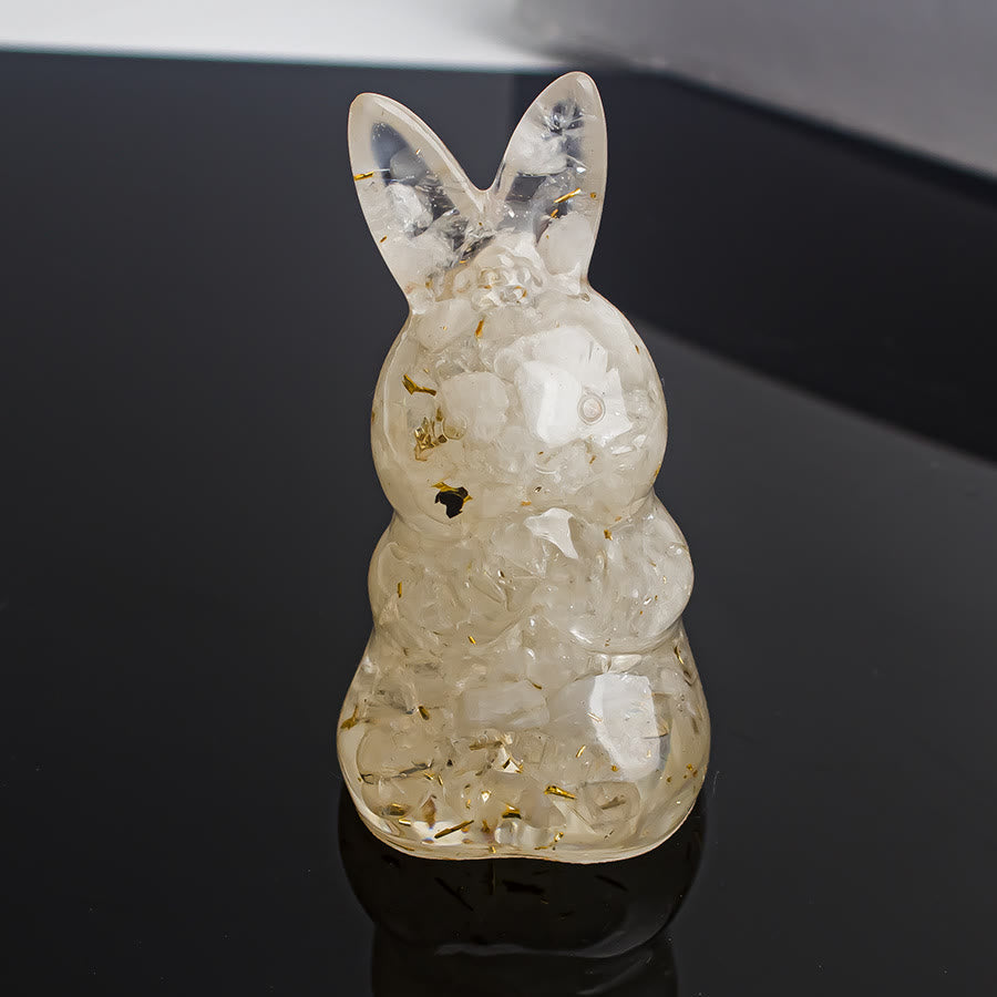 Olivenorma Crystal Gravel Epoxy Wishing Rabbit Gemstone Decoration - Clear Crystal&Gold Foil - image 9