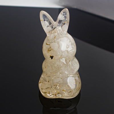 Olivenorma Crystal Gravel Epoxy Wishing Rabbit Gemstone Decoration - Clear Crystal&Gold Foil - image 9