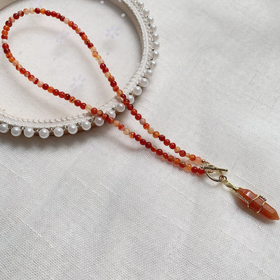 Olivenorma Hexagonal Column Pendant Natural Stone Beaded Necklace