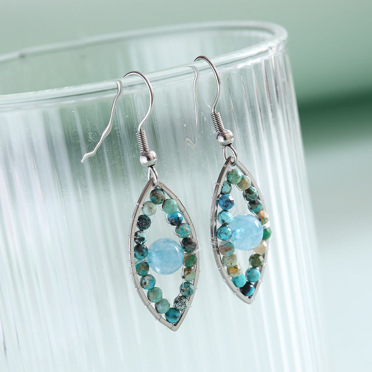 Olivenorma African Turquoise Aquamarine Evil Eye Pendant Earrings