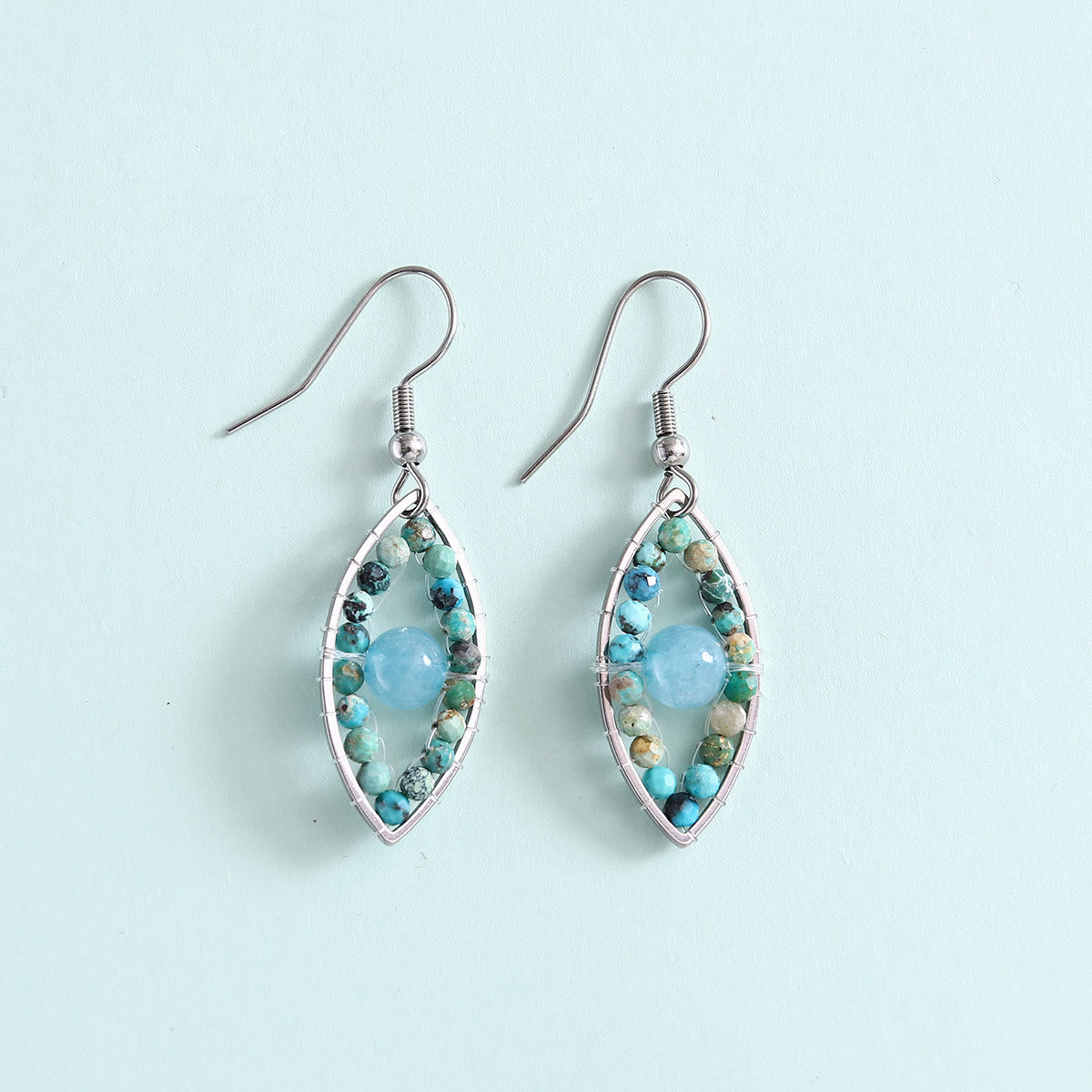 Olivenorma African Turquoise Aquamarine Evil Eye Pendant Earrings