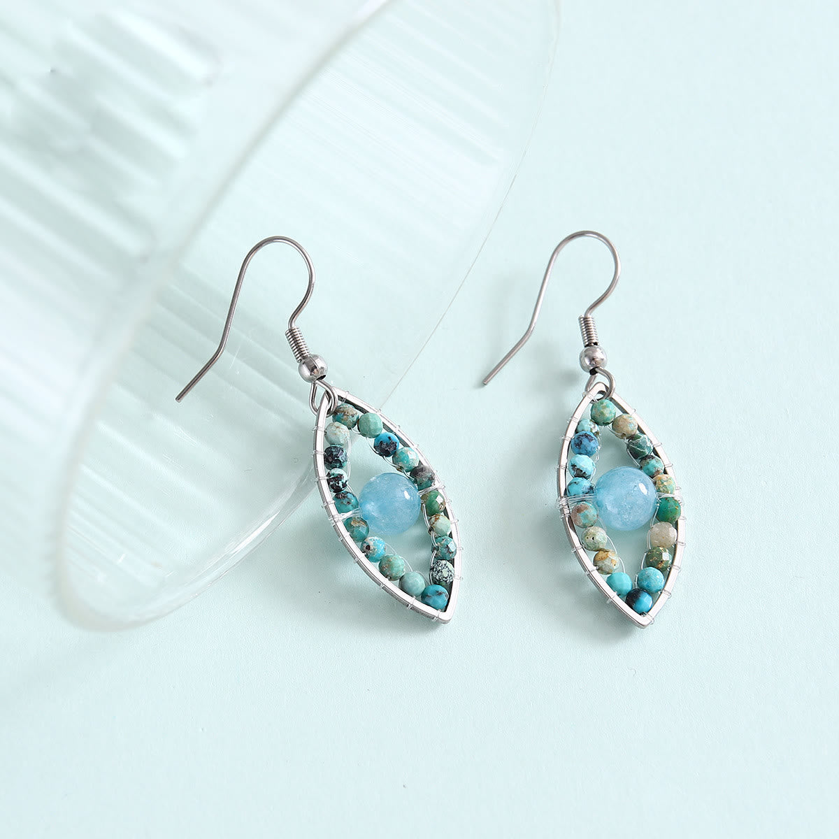 Olivenorma African Turquoise Aquamarine Evil Eye Pendant Earrings