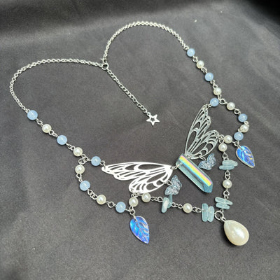Olivenorma Aquamarine Fairy Wings Layered Choker Necklace