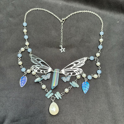 Olivenorma Aquamarine Fairy Wings Layered Choker Necklace