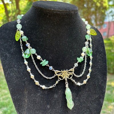 Olivenorma Green Aventurine Butterfly Pendant Layered Choker Necklace