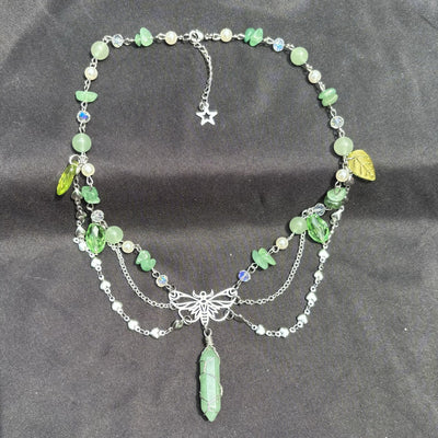 Olivenorma Green Aventurine Butterfly Pendant Layered Choker Necklace