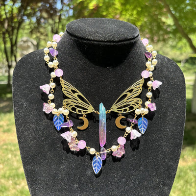 Olivenorma Amethyst Freshwater Pearl Butterfly Layered Choker Necklace