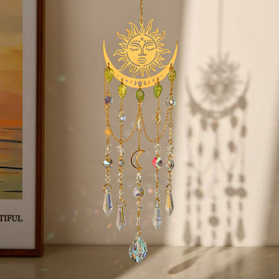 Olivenorma Natural Crystal Sun Moon Suncatcher Wind Chime