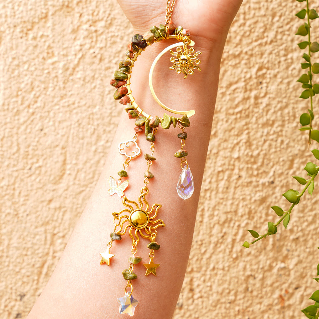 Olivenorma Natural Crystal Gravel Moon Suncatcher Wind Chime