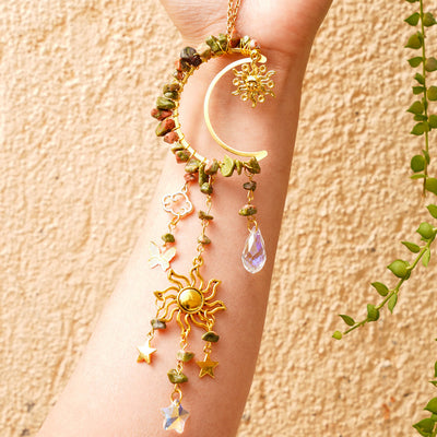 Olivenorma Natural Crystal Gravel Moon Suncatcher Wind Chime